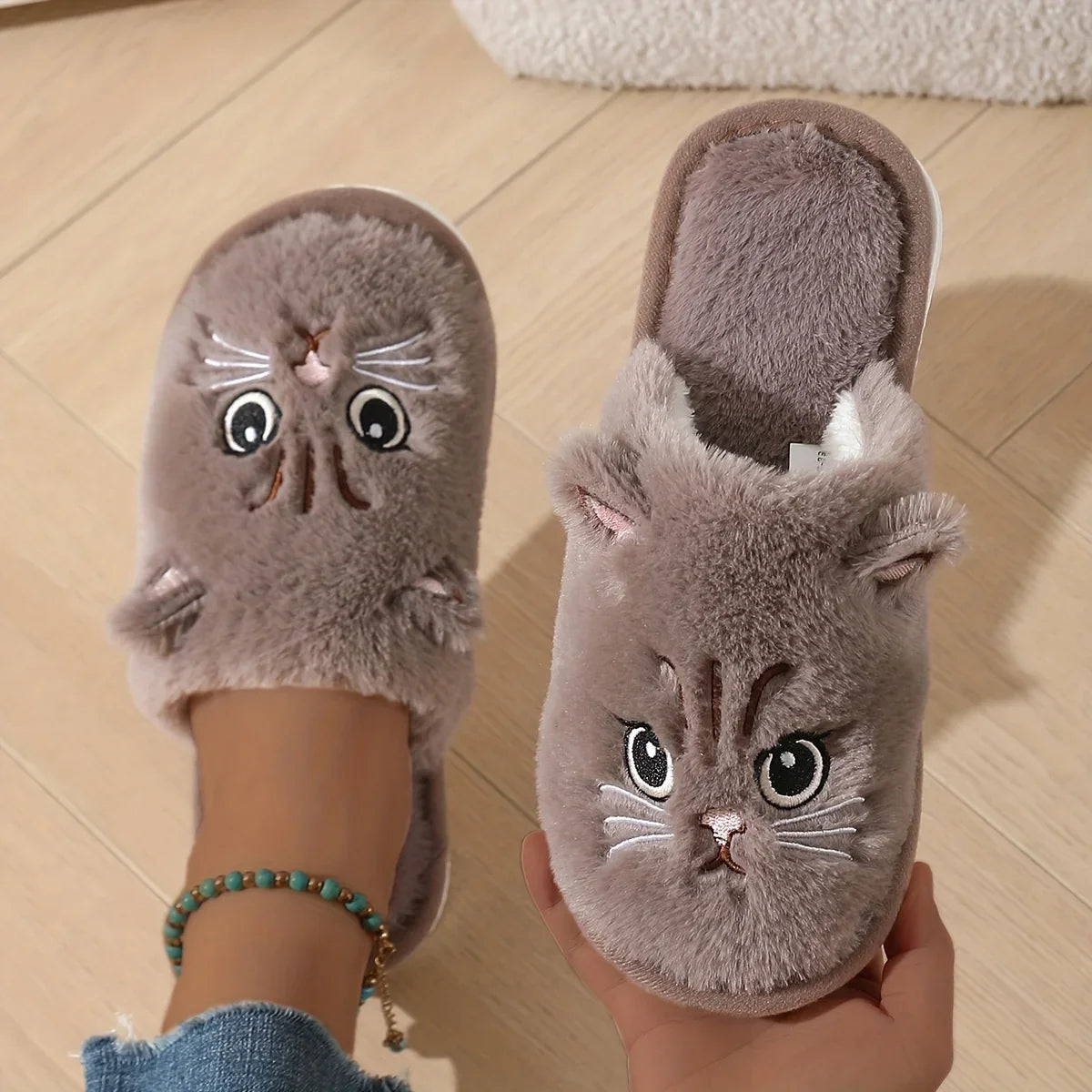Pantuflas Felpa Gato Mujer - Antideslizantes Cálidas para Casa Invierno