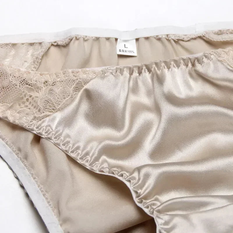 100% Mulberry Silk Panties – Lace G-String Underwear for Women | Breathable & Antibacterial (M–XXL)