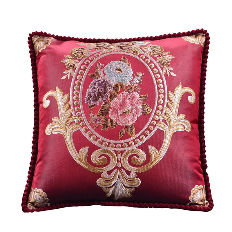 European Jacquard Floral Cushion Cover 48x48cm | Classic Sofa & Chair Pillow Case