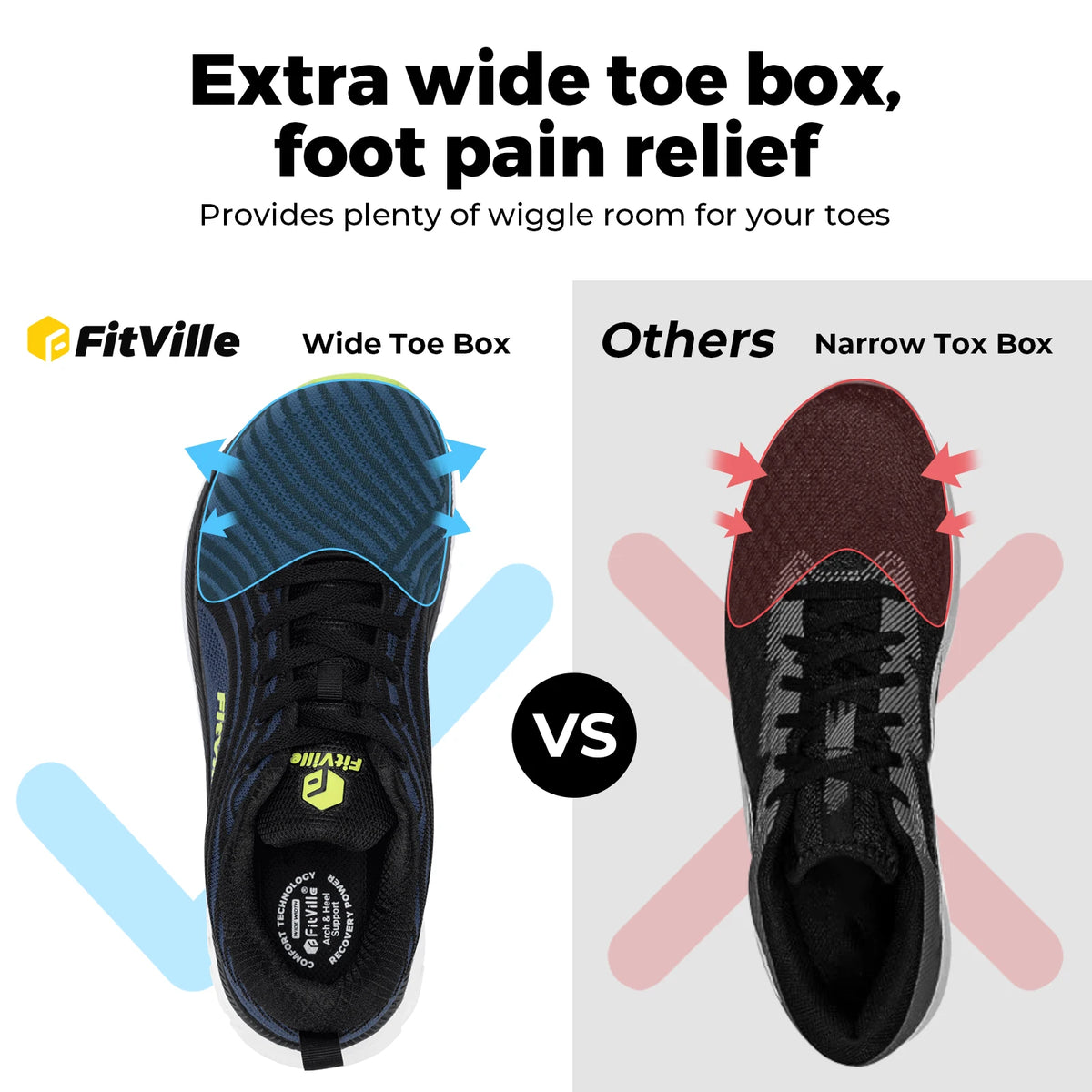 FitVille FlowCore V2 Men's Wide Toe Box Running Shoes | Extra Wide 4E, Cushioned, Non-Slip | Sizes 7–15