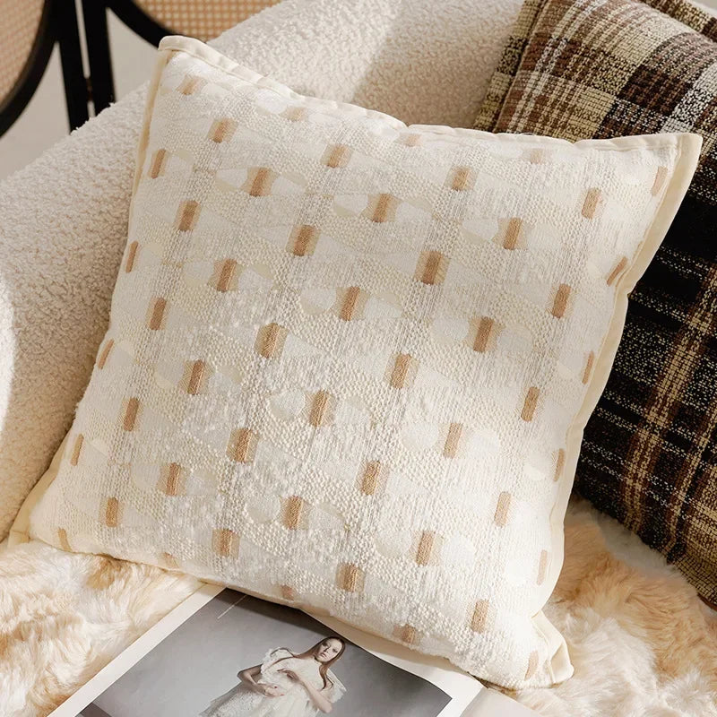 French Light Luxury Forest Jacquard Cushion Cover | Brown Patchwork Pillow Case
