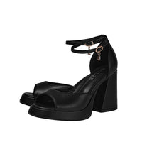 Black Chunky Block High Heel Ankle Strap Sandals